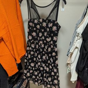 Floral mini dress with sheer/mesh shoulders!